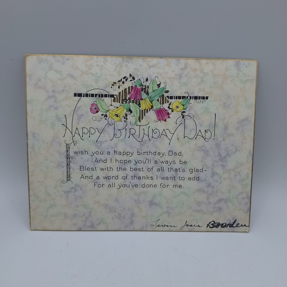 Happy Birthday Dad Card Vintage Poem Floral Design Sentimental Message